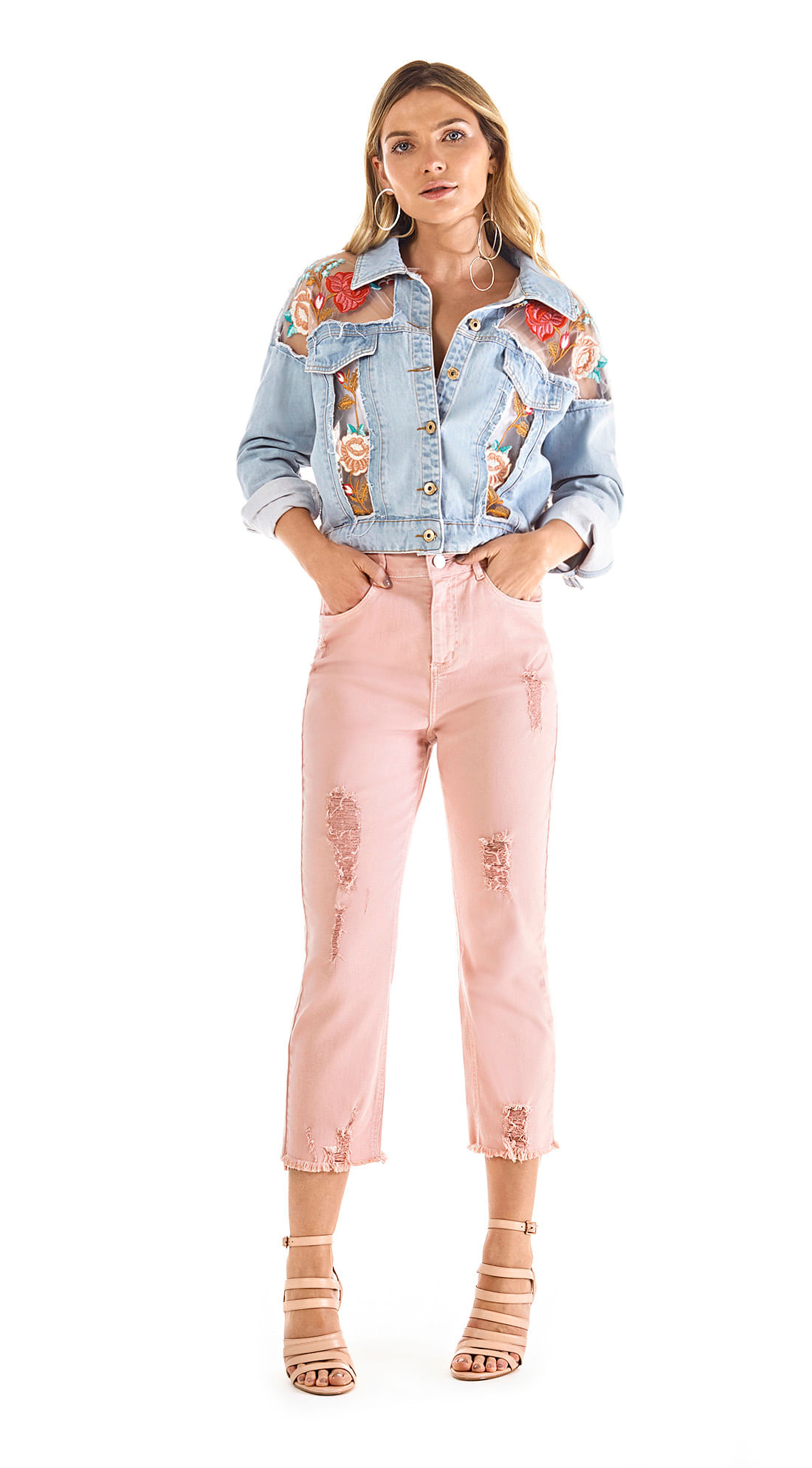 jaqueta jeans morena rosa