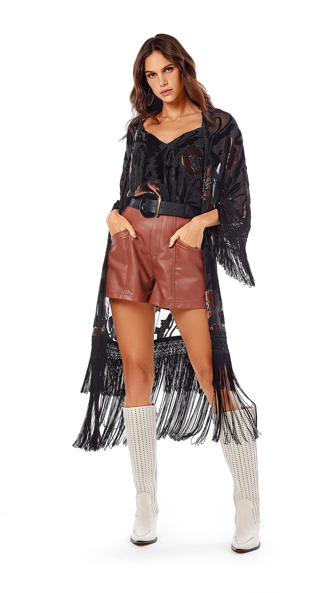 kimono curto com franjas